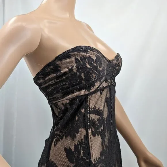 Vintage y2k Newport News Strapless Gown Black Lace Dress Prom Whimsygoth Size 8 - Picture 4 of 12
